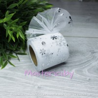 Фатин "Снежинки", 5,5см, 1м, цвет бело-серебристый